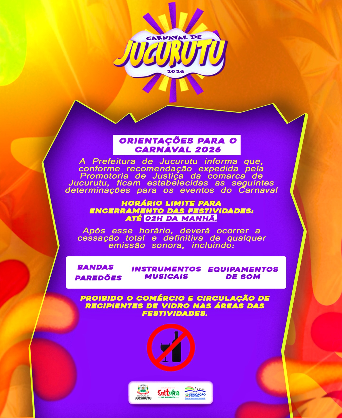 Carnaval 2026: Prefeitura Municipal de Jucurutu divulga regras de segurança e horário limite para as festividades