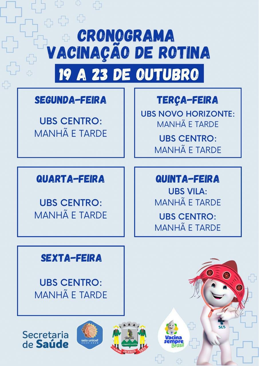 Jucurutu divulga cronograma de vacinação de rotina para o período de 19 a 23 de outubro